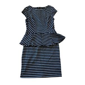 Mossimo Peplum Midi Dress Cap Sleeve Round Neck Stripped Black White Size M NWT